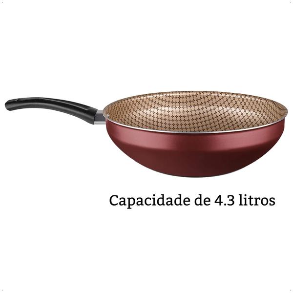 Imagem de Panela Frigideira Wok Antiaderente Flora Capacidade de 4,3 Litros Cereja Número 28 MTA - 8905