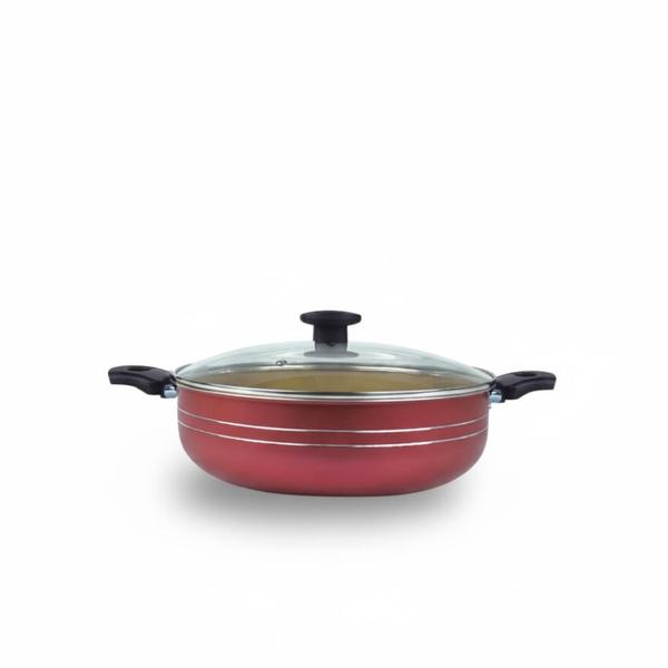 Panela Grande Frigideira Wok Silver Lines Cereja e Bege Antiaderente com alças Tampa. - AR... Panela Grande Frigideira Wok Silver Lines Cereja e Bege Antiaderente com alças Tampa. - AR...