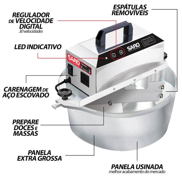 Imagem de Panela Misturadora Automática Elétrica 4L para Doces e Salgados Saro Bivolt Cinza