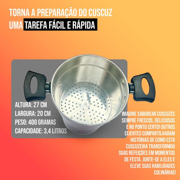 Imagem de Panela Para Fazer Cuscuz Cuscuzeira 2,9 Litros De Aluminio Nordestina Peito De Moça Com Tampa De Aluminio