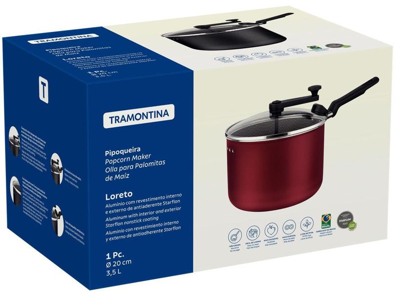 Imagem de Panela Pipoqueira Tramontina Antiaderente de Alumínio com Tampa de Vidro 3,5L 20cm Vermelho Loreto