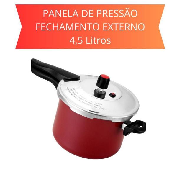 Imagem de Panela Pressão 4,5l Antiaderente Fechamento Externo Premium Vermelha