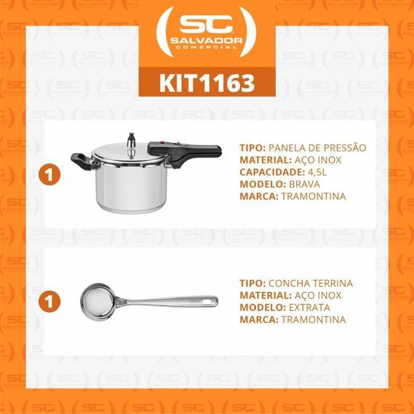Imagem de Panela Pressão 4,5L Brava + Concha Extrata Inox Tramontina