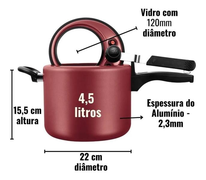 Imagem de Panela Pressão 4,5l Com Visor De Vidro Grande Antiaderente