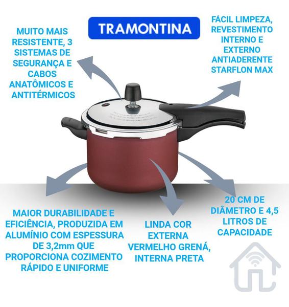 Imagem de Panela Pressão 4,5l Tramontina Alumínio com Revestimento Interno e Externo Vancouver Variação de Cor