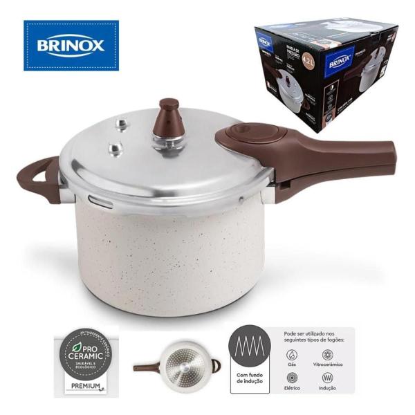 Imagem de Panela Pressão Antiaderente Brinox Pressure 4,2L Vanilla