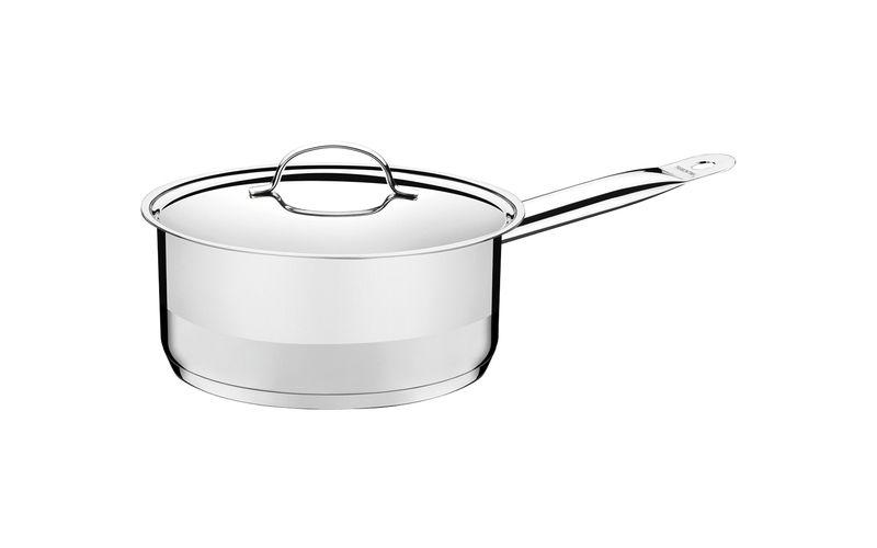 Panela professional em aco inox fundo triplo com tampa plana detalhe satinado 16 cm 1,4 l tramontina Imagem de Panela professional em aco inox fundo triplo com tampa plana detalhe satinado 16 cm 1,4 l tramontina