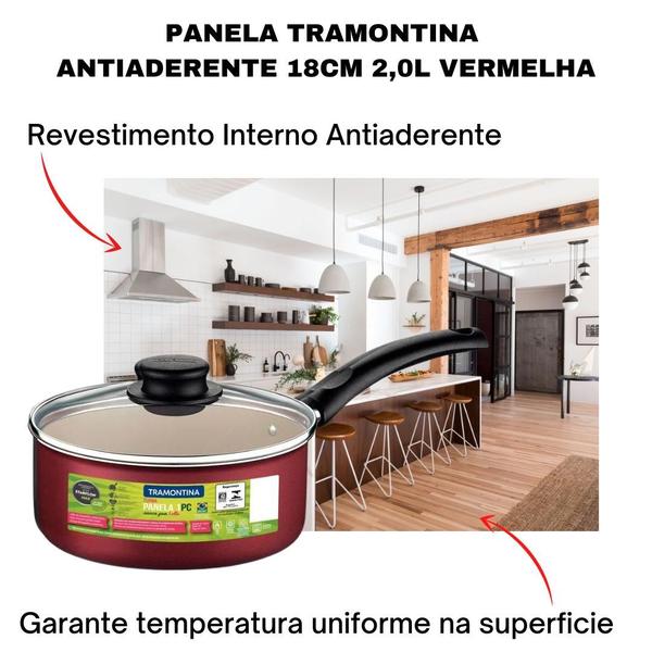 Imagem de Panela Tramontina Avulsa Antiaderente Aluminio 18cm 2 Litros Turim Vermelha Não Gruda