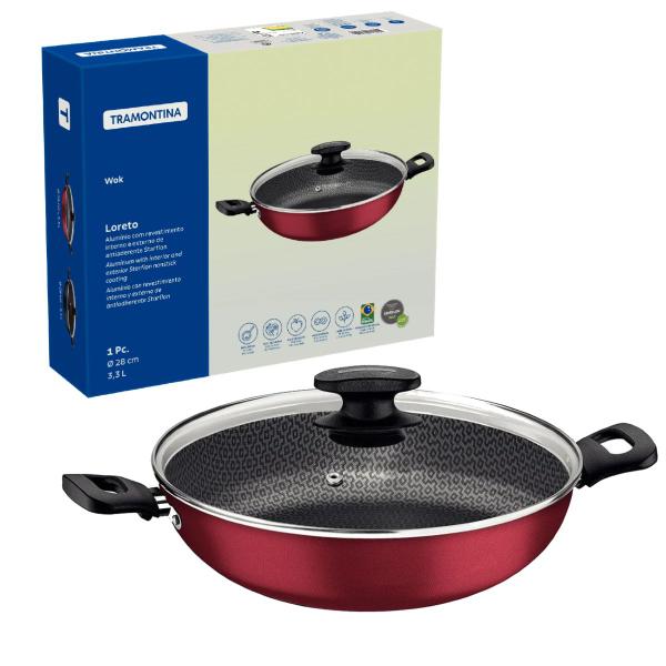 Imagem de Panela Tramontina Wok Loreto 3,3l 28cm Antiaderente Alumínio Starflon Vermelha - 27817022