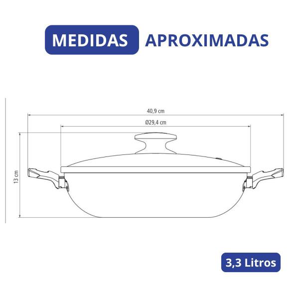 Imagem de Panela Tramontina Wok Loreto Antiaderente Tampa de Vidro 28 cm 3,3 Litros Frigideira Cozinha Preto Vermelho Prático