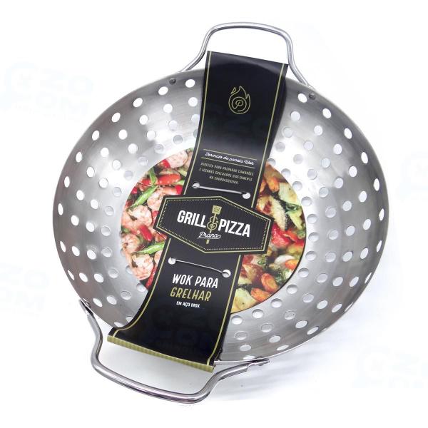 Panela Wok Aço Inox Para Grelha Churrasqueira Com Alça Prana Imagem de Panela Wok Aço Inox Para Grelha Churrasqueira Com Alça Prana