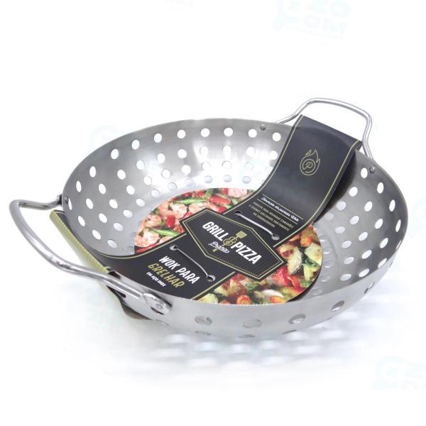 Imagem de Panela Wok Aço Inox Para Grelha Churrasqueira Com Alça Prana