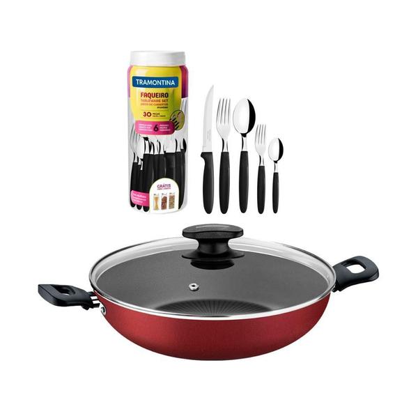 Panela Wok Alumínio 28Cm Loreto + 1 Faqueiro 30Pç Tramontina Imagem de Panela Wok Alumínio 28Cm Loreto + 1 Faqueiro 30Pç Tramontina