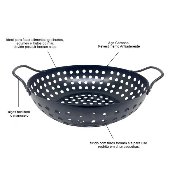 Imagem de Panela Wok Antiaderente 28 Cm Para Grelhar Em Churrasqueira Prana