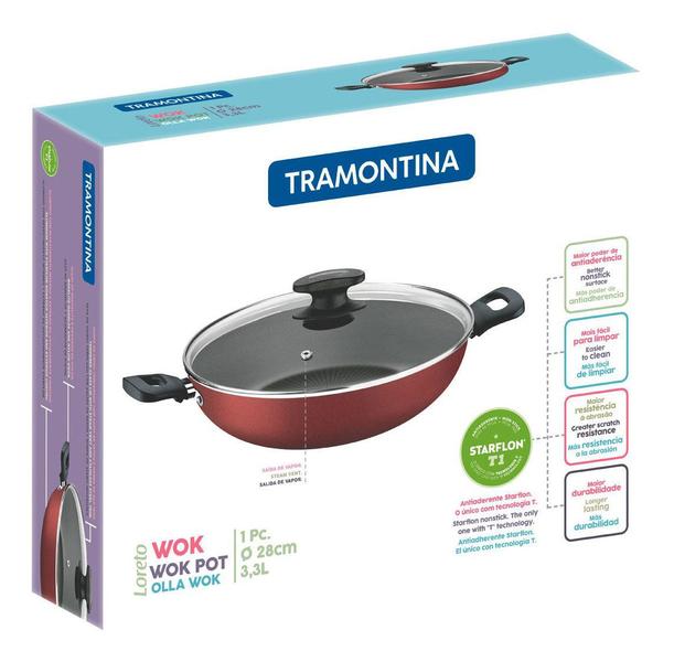 Imagem de Panela Wok Antiaderente 3,3l Com Tampa Loreto Tramontina