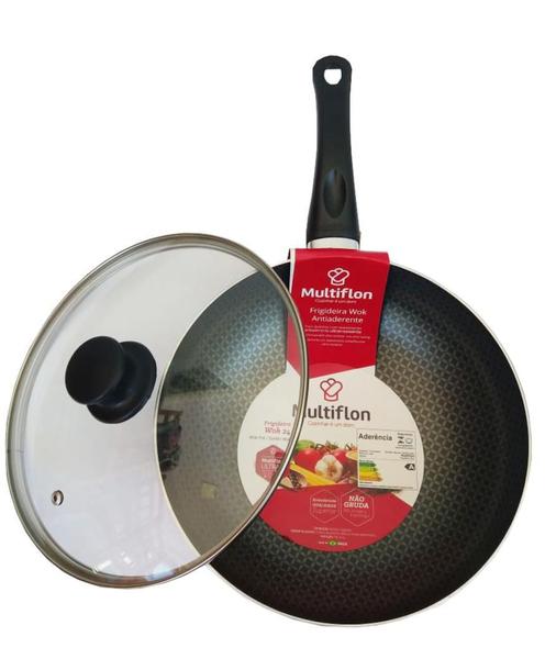 Imagem de Panela Wok Antiaderente Com Tampa 24Cm Multiflon Cor Grafite