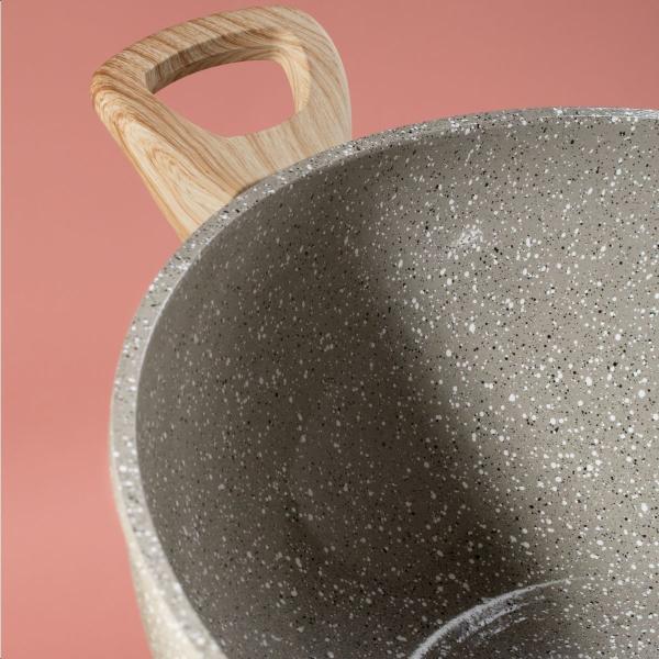 Imagem de Panela Wok Antiaderente Com Tampa De Vidro 7 Litros 34Cm Marble Edition Oster 