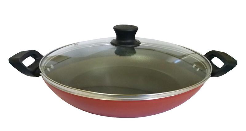 Imagem de Panela Wok Antiaderente Com Tampa Grande 30Cm Cereja Extang