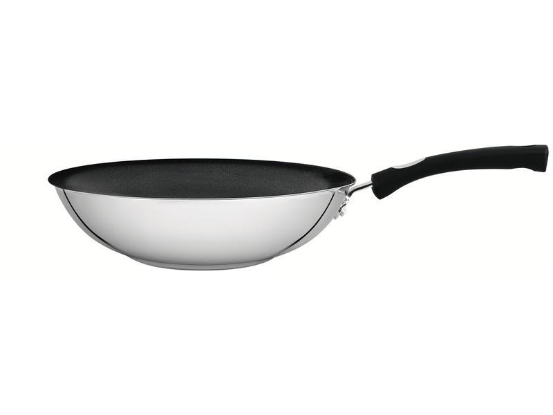 Imagem de Panela Wok Antiaderente Fundo triplo Tramontina Solar Silicone Inox 28cm