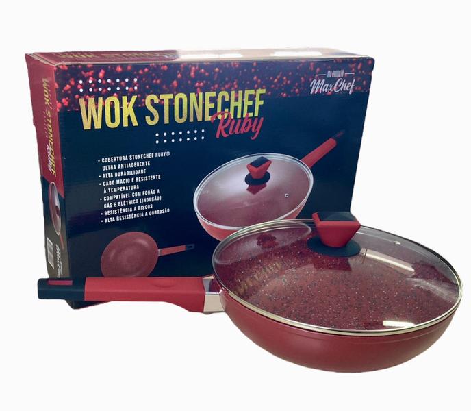 Imagem de Panela wok antiaderente indução stonechef ruby28cm