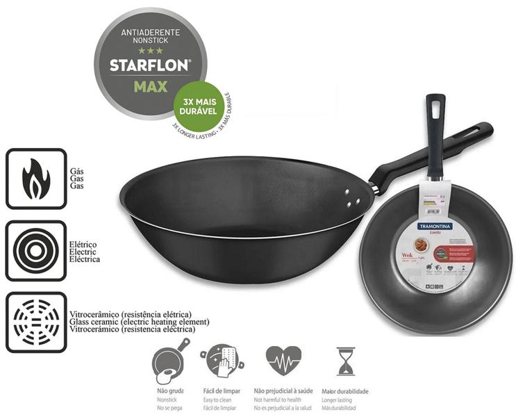 Imagem de Panela Wok Antiaderente Tramontina 28cm 3,6 Litros Loreto Starflon Max Grafite