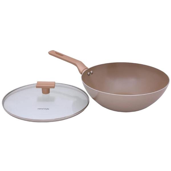 Imagem de Panela Wok com Tampa Frigideira 28cm Antiaderente Indução 3,6l Revestimento Cerâmico Champanhe