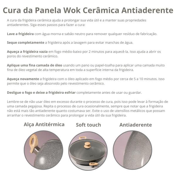 Imagem de Panela Wok Grande 7,5L Revestimento Cerâmico 34cm Indução 