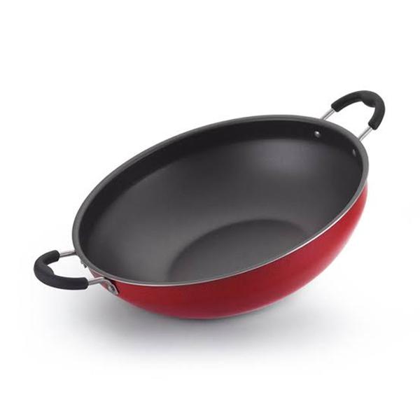 Imagem de Panela Wok Grande Antiaderente Tampa de Vidro Diâmetro 32 cm.