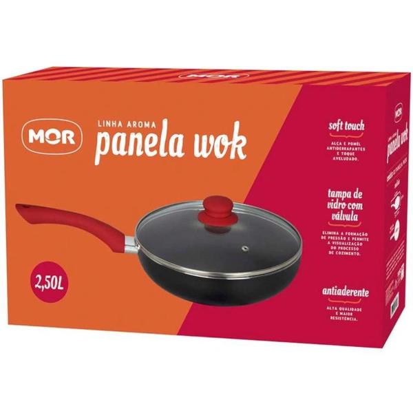 Imagem de Panela Wok Linha Aroma 24Cm Tampa Antiaderente Mor - Preta