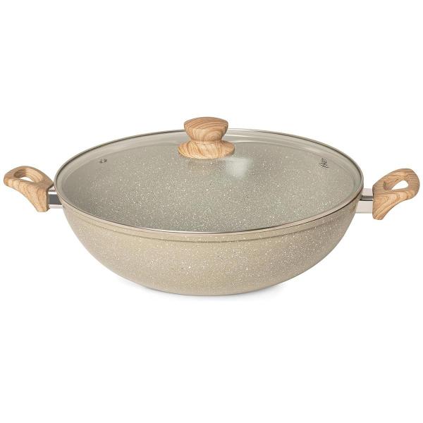 Imagem de Panela Wok Marble Cerâmic Antiaderente Em Alumínio 34cm 7,0L Cinza Dust 138598.02 Oster