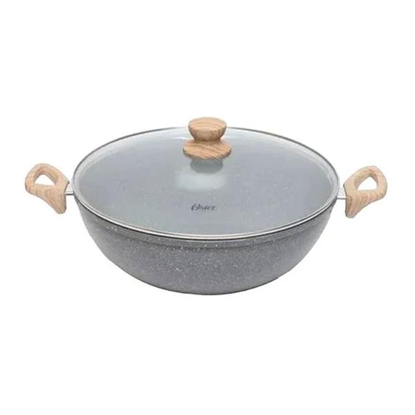 Imagem de Panela Wok Marble Edition Com Tampa 34cm Oster - Cinza/Escuro