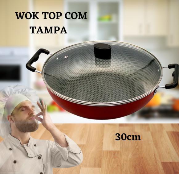 Imagem de Panela wok top quality 30 com tampa de vidro e alça