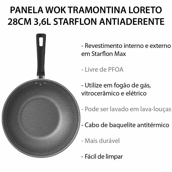 Imagem de Panela Wok Tramontina Loreto 28cm 3.6 Litros Starflon Antiaderente Frigideira Funda Yakisoba