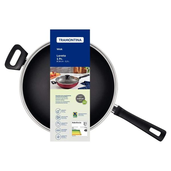 Imagem de Panela Wok Tramontina Loreto Alumínio Antiaderente Starflon Max Grafite 28cm 3,3L - 20394028