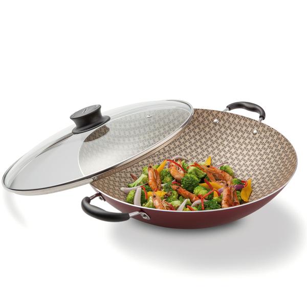 Imagem de Panela Wok Tramontina Paris Antiaderente Starflon Max Tampa de Vidro 32cm 4,4 L Com Colher