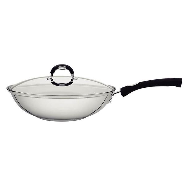 Imagem de Panela Wok Tramontina Solar Silicone Aço Inox com Fundo Triplo e Tampa de Vidro 28 cm 3,3 L 62138280