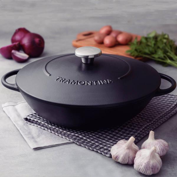 Imagem de Panela Wok Tramontina Trento em Ferro Esmaltado Antiaderente 5L Starflon Excellent com Tampa