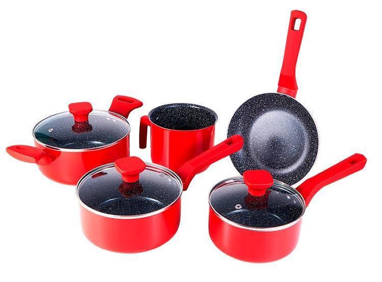 Panelas Indução Cerâmica 5 Peças Vermelho Pratic Cook - Mimo Style Imagem de Panelas Indução Cerâmica 5 Peças Vermelho Pratic Cook
