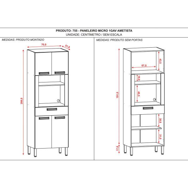 Imagem de Paneleiro 4 Portas e 1 Gaveta Microondas Nogueira Off White Ametista Kits Paraná