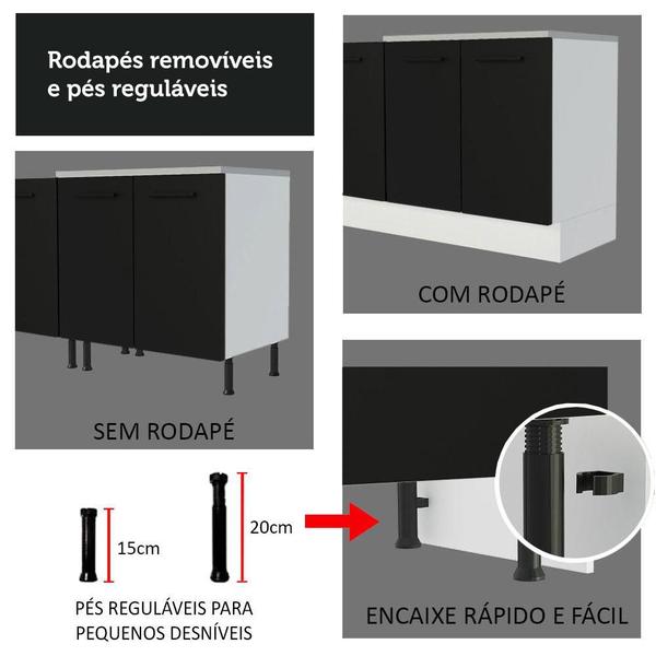 Imagem de Paneleiro Armário de Cozinha 60 cm 3 Portas Branco/Preto Agata Madesa