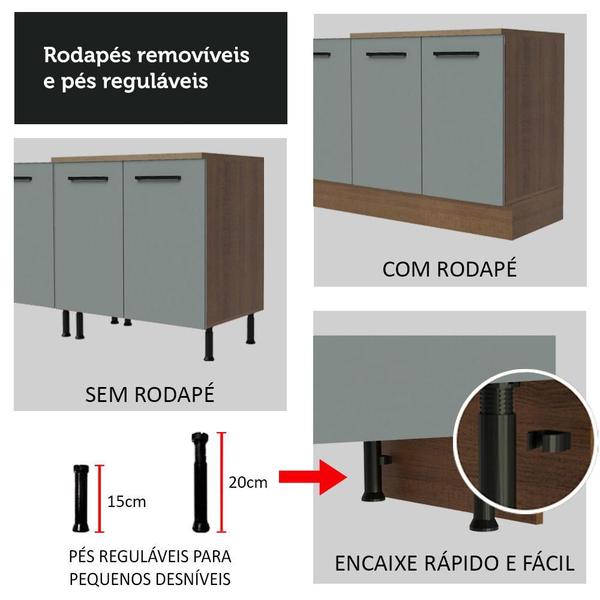 Imagem de Paneleiro Armário de Cozinha 60 cm 3 Portas Rustic/Cinza Agata Madesa