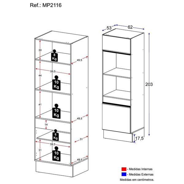 Imagem de Paneleiro com Rodapé 2 Portas para Forno e Microondas Veneza Multimóveis MP2116.898 Preto/Branco