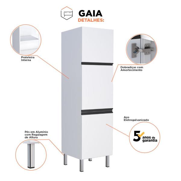 Imagem de Paneleiro Cozinha Premium Em Aço Gaia 3 Portas Branco Cozimax