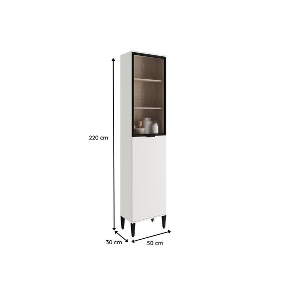 Imagem de Paneleiro de Cozinha Alpha 2509 c/ 2 Portas (1 c/ Vidro Canelado) 50cm Freijo/Off White - Carraro