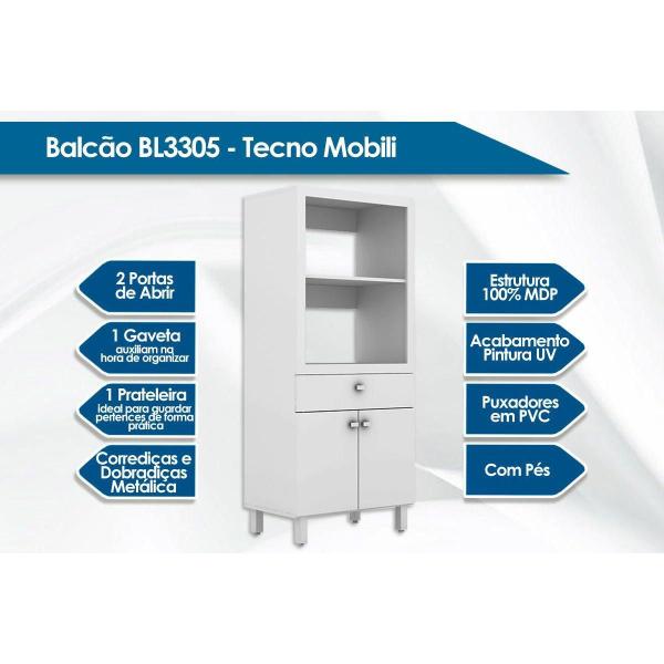 Imagem de Paneleiro de Cozinha  BL-3305 c/ 2 Portas e 1 Gaveta (1 Forno) Branco - Tecno Mobili