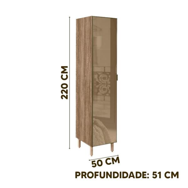 Imagem de Paneleiro De Cozinha Com Porta Em Vidro Reflecta 50cm x 220cm Carvalho Rústico Kali Nicioli