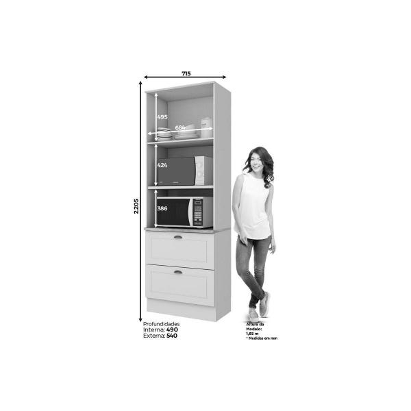 Imagem de Paneleiro de Cozinha Modulado  Americana c/ 2 Portas e 2 Gavetas (2 Fornos) Branco - Henn