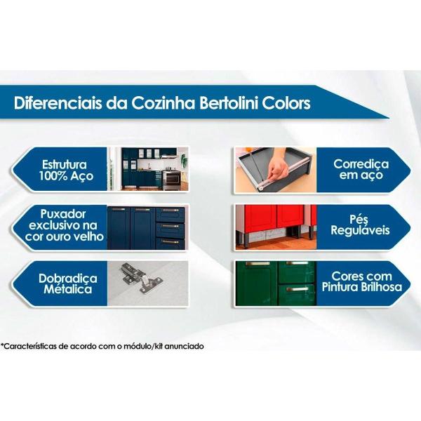 Imagem de Paneleiro de Cozinha Modulado  Colors 6037 6 Portas (2 de Vidro) Branco/Vermelho - Bertolini