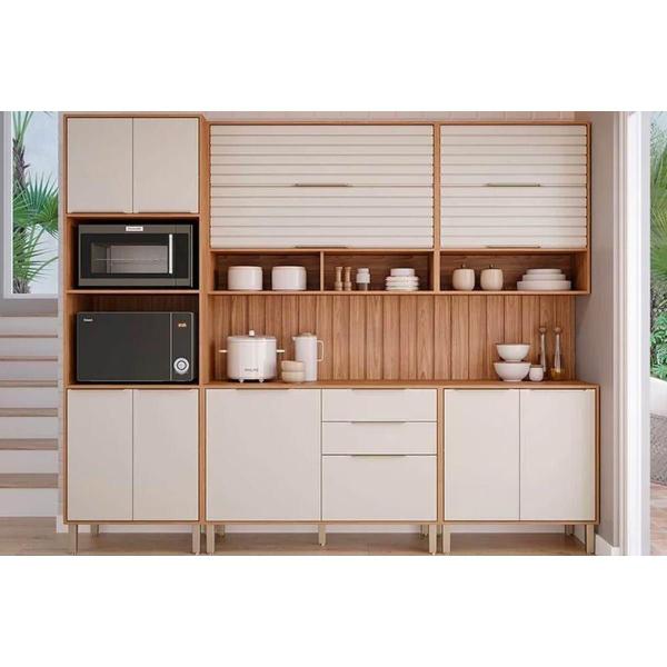 Imagem de Paneleiro de Cozinha Modulado Divina Torre Quente 2 Fornos c/ 4 Portas 70cm Freijo/Off White - MGM