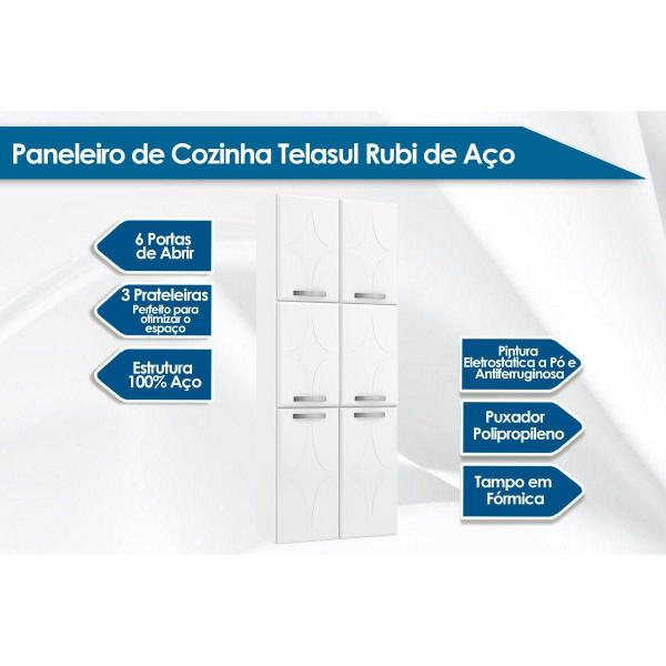 Imagem de Paneleiro de Cozinha Modulado  Rubi c/ 6 Portas Branco - Telasul